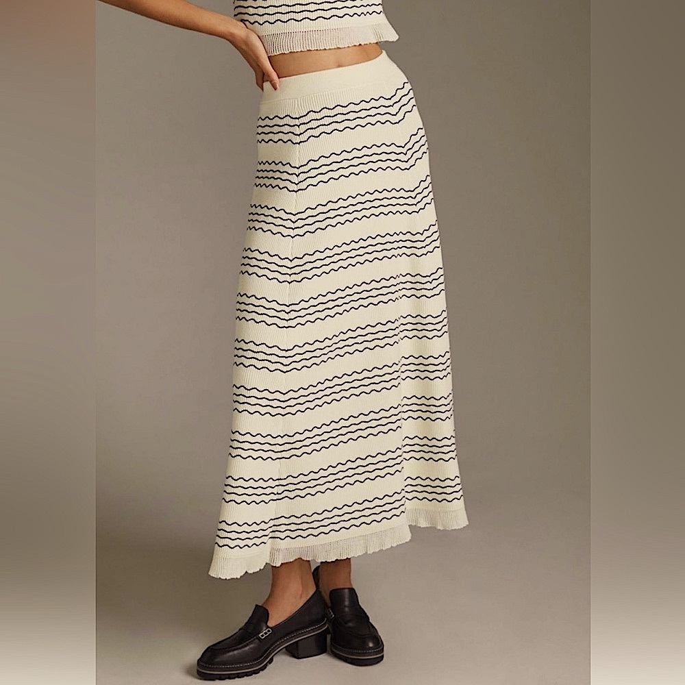 Maeve Cream Maxi Skirt with Black Wavy Stripes